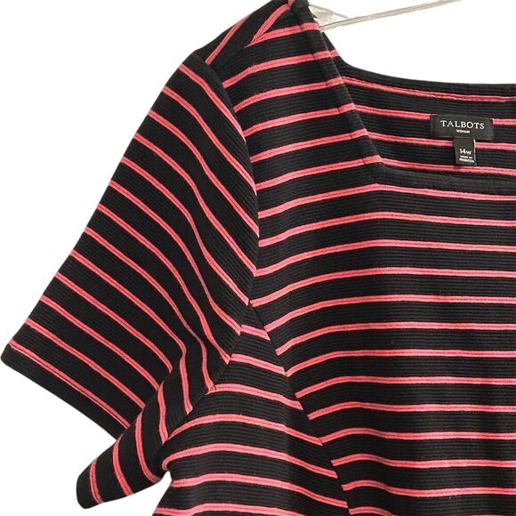 Talbots Women's Plus 14 A-Line Fit & Flare Stripe Dress Short Sleeve - Picture 8 of 16